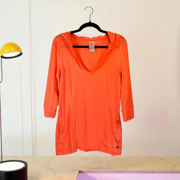 The North Face Women's Orange Activewear Hoodie Top Large athletic long sleeve - Picture 1 of 9